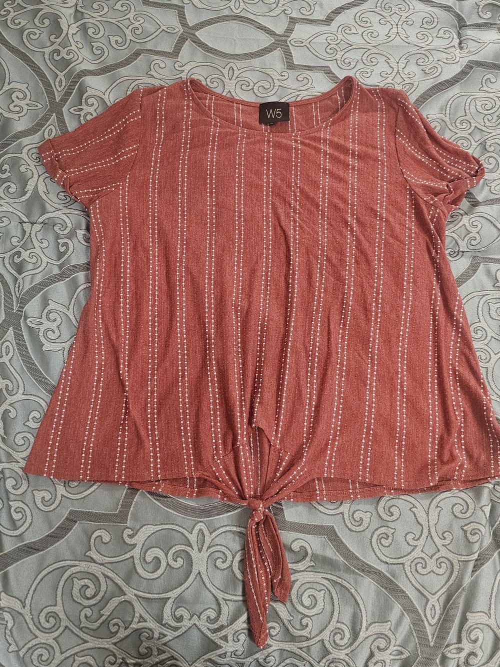 W5 Rust Red Striped Tie-Front Crop Top
